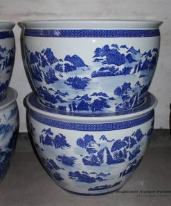 RZDE01_28.3″ Blue white landscape design ceramic fish bowls