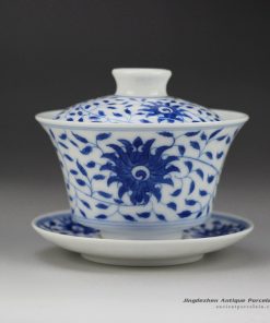 RZDX13_Hand paint flower pattern blue and white ceramic tea ware gaiwan
