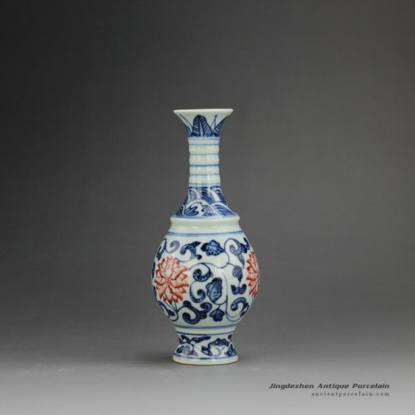 RZEV01-A_Hand paint blue and white under-glaze red floral pattern antique chinese porcelain small vase