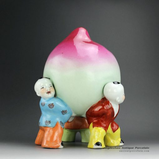 RZEW01_11.8″ Jingdezhen porcelain statue children with big peach