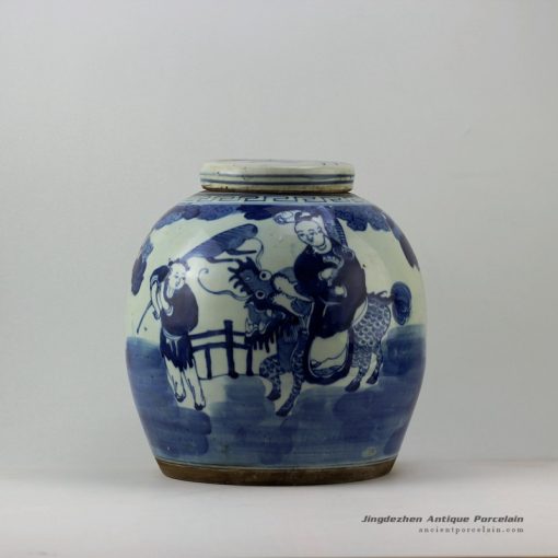 RZEY01_ Blue and white jars figure design flat top lid