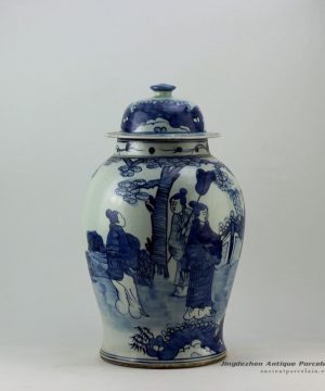 RZEY05_17.5″ Painted blue and white lady ginger jars