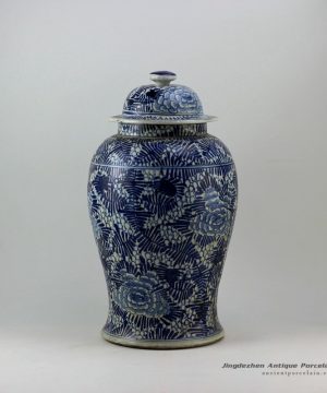 RZEY06_18″ Painted blue and white floral design porcelain ginger jars
