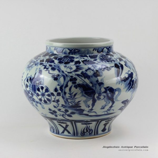 RZEZ02-E_14.5″ Guigu zi design blue and white Ming reproduction Porcelain Jars