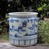 RZFH02-B_Hand paint blue and white the eight immortals pattern lion head handle porcelain big vat