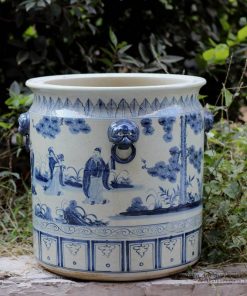 RZFH02-B_Hand paint blue and white the eight immortals pattern lion head handle porcelain big vat