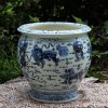 RZFH03_Hand paint blue and white lions playing with silk ball pattern porcelain storage huge vat