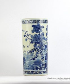 RZFH04-A_Antique style hand paint blue and white bird floral pattern ceramic large tubular vase