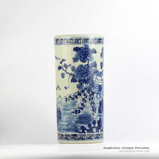 RZFH04-A_Antique style hand paint blue and white bird floral pattern ceramic large tubular vase