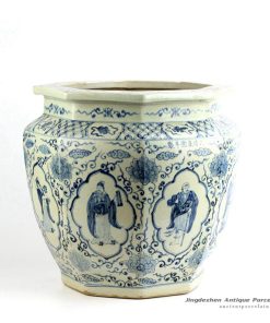RZFH05_Ancient Qing Dynasty reproduction blue and white handicraft the Eight Immortals pattern ceramic vat