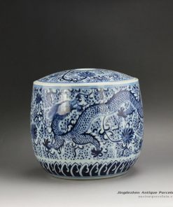 RZFQ01_9.7″ Blue and White Dragon Tea Jar