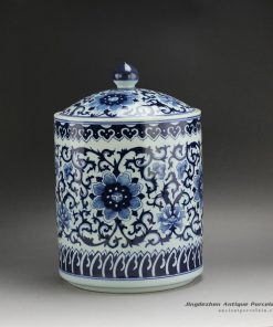 RZFQ02_13″ Ceramic Blue and White Floral Tea Jar