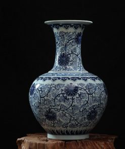 RZFQ03-A_Blue and white interior design decorative round belly wide top ceramic vase