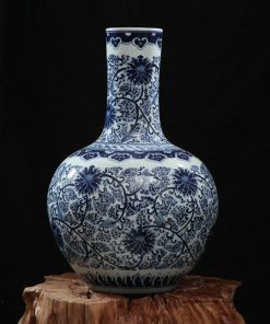 RZFQ03-B_Hot sale item under glaze blue hand paint elegant round belly ceramic exporting vase