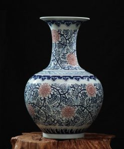 RZFQ03-C_Chinese style blue and white vase with red flower pattern for export