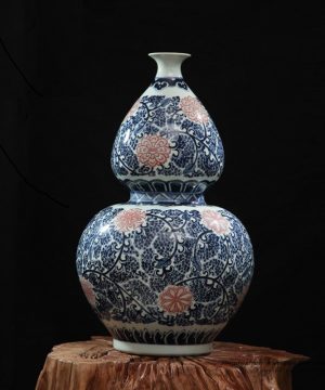 RZFQ03-F_blue and red floral pattern hand paint ceramic calabash shape vase