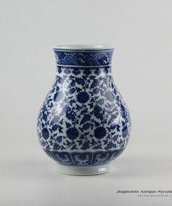 RZFU08_Blue and white floral mark round belly ceramic wide open top vase