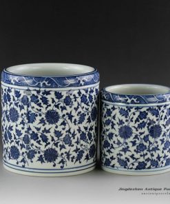 RZFU13_Blue and white floral ceramic pen holder