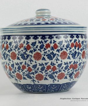 RZFU15-A_Low price Blue and white red floral big porcelain storage jar with lid