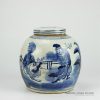 RZFZ01-C_Hand paint chinese lion dance pattern round blue and white ceramic container with flat lid