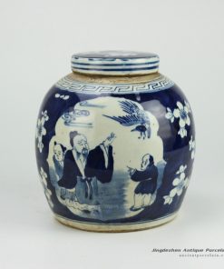 RZFZ01-D_Hand paint chinese ancient folk pattern flat lid round ceramic jar antique finish