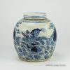 RZFZ01-E_Flat lid hand paint sea wave dragon pattern blue and white antique ceramic storage jar