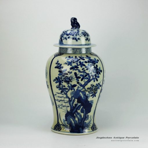 RZFZ03_Antique finish hand paint blue and white floral pattern decorative ceramic craft jars