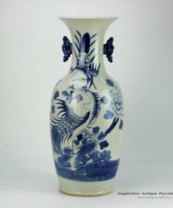 RZFZ04-A_vintage blue and white hand paint flower bird pattern porcelain tall vase