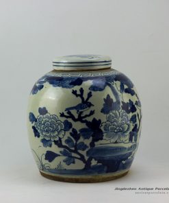 RZEY04_12″ Flat top lid blue and white jars flower and birdRZEY04_12″ Flat top lid blue and white jars flower and bird