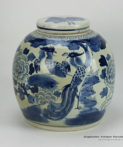RZFZ05-A_hand paint phoenix flower pattern flat lid antique finish ceramic jar