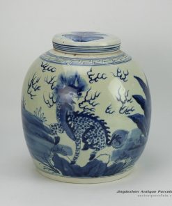 RZFZ05-E_vintage hand paint chinese kylin pattern blue white porcelain storage bottle