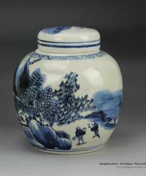 RZFZ06-B_Hand paint blue and white countryside life pattern ceramic small jar