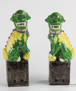 RZGB03_Online international trade and commerce glossy finish green and yellow color Jingdezhen ornament porcelain foo dog book end
