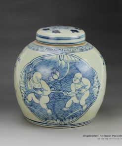 RZGC01-A_reproduction hand paint Chinese children pattern blue and white porcelain storage small jar