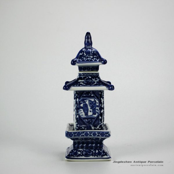 RZGE01-B_Blue and white ceramic pagoda figurine