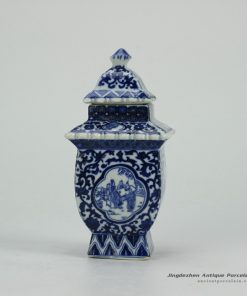 RZGE03_Ancient Chinese folk daily life pattern blue and white ceramic pagoda statue