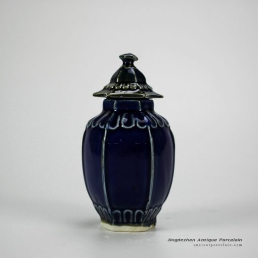 RZGE04-B_Dark blue color solemn chic porcelain pagoda statue