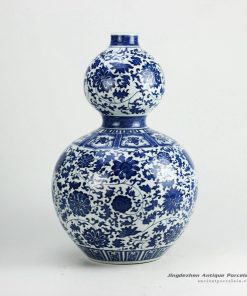 RZGM01_Hand paint interlock lotus pattern calabash shape big ceramic vase