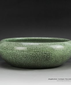 RZGO01_Shallow crackle glazed small green ceramic plant pots