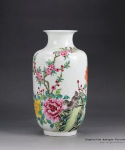 RZGR01_Wax gourd shape hand paint famille rose big porcelain flower vase