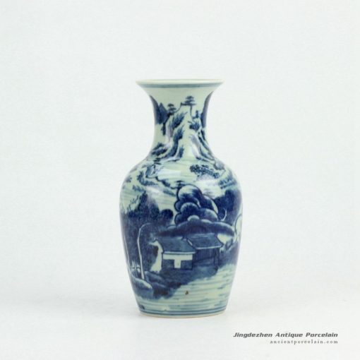 RZHC02_Hand paint blue & white scenery with mountains and rivers pattern porcelain flower vase