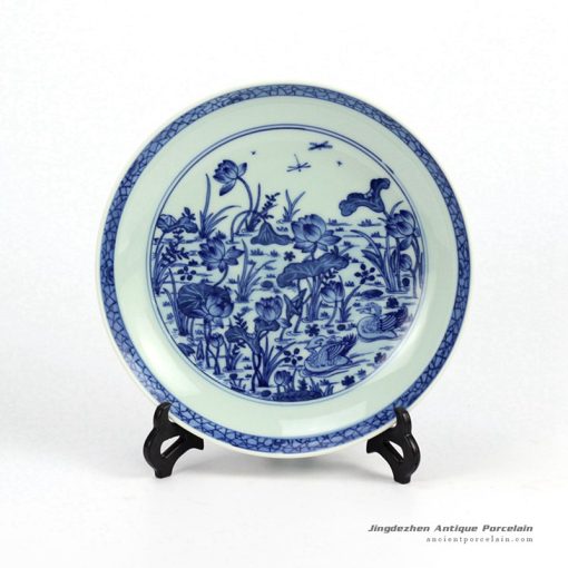 RZHG04-D_Hand painted blue and white lotus pair duck pattern handcrafted ceramic display ware