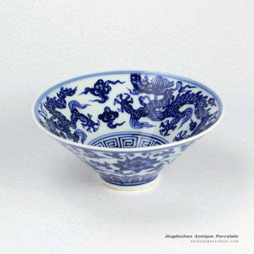 RZHL02-A_Funnel shaped hand paint flying dragon blue and white ceramic bowl