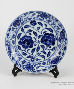 RZHL04-B_Hand painted blue and white floral pattern ceramic round ceramic dishes wholesale