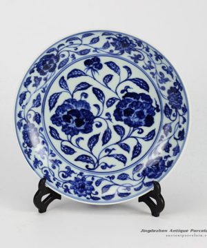 RZHL04-B_Hand painted blue and white floral pattern ceramic round ceramic dishes wholesale