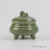 RZHL15-A_Tripod grass green glaze antique chinaware censer thurible