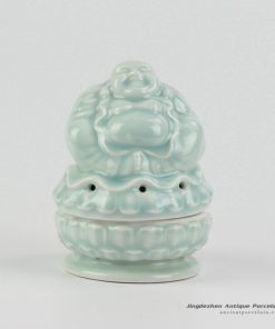 RZHL16_Unique design smiling Buddha sitting on lotus sculpture pattern celadon censer burner