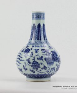 RZHL17_Ming Dynasty reproduction blue and white hand paint phoenix small ceramic bud vase