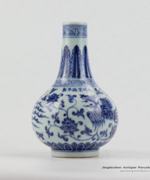 RZHL17_Ming Dynasty reproduction blue and white hand paint phoenix small ceramic bud vase