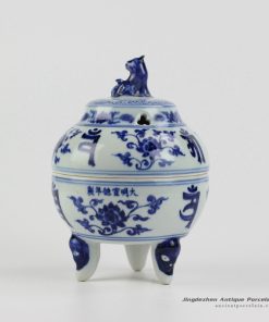 RZHL18-A_Foo dog lid elegant blue and white porcelain fragrance oil burner